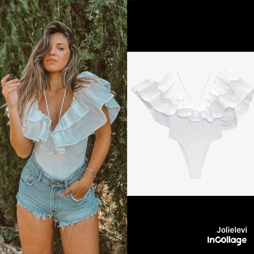 ZARA LARGE RUFFLE SWIMSUIT size S